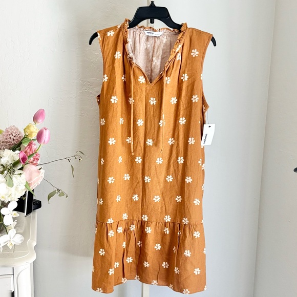 Sleeveless Linen Blend Floral Tie Front Dress in Ginger, Large, NWT - Picture 1 of 7